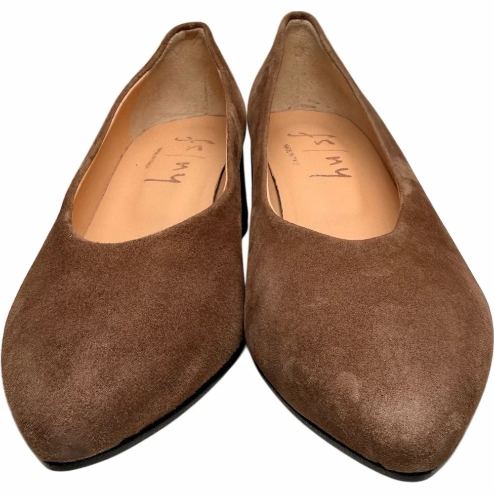 French Sole FS/NY Kelly Suede Block Heel Pumps Taupe Made in Italy Size 8